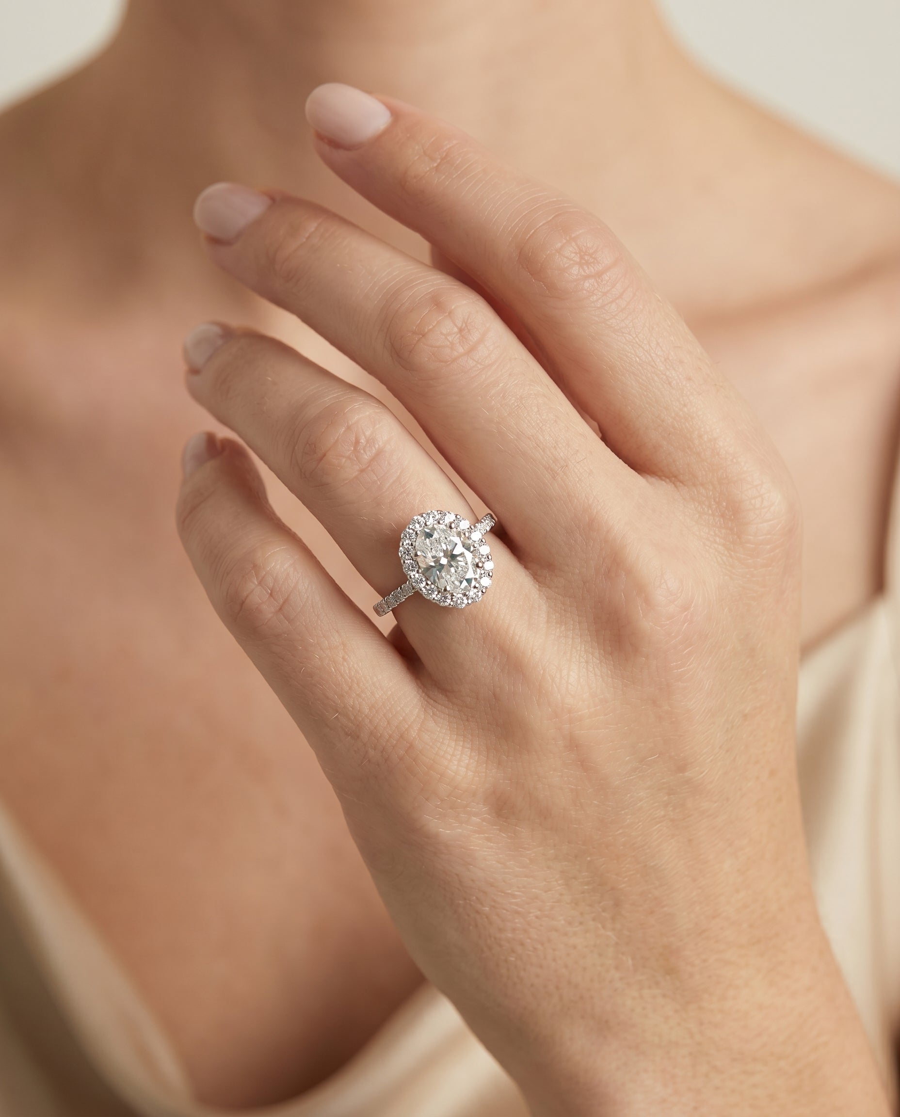 The Fiona engagement ring setting in Platinum, shared prong halo design | RockHer