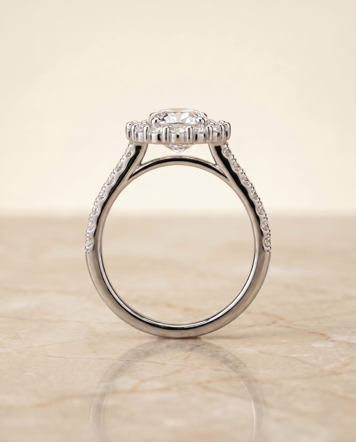 The Fiona Halo Engagement Ring Setting for Oval Diamonds in Platinum