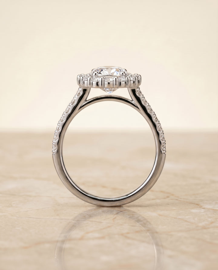 The Fiona Halo Engagement Ring Setting for Oval Diamonds in Platinum