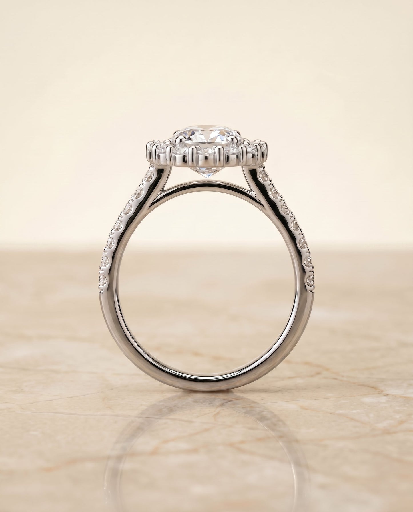 Fiona Select Halo Oval Lab Diamond Engagement Ring in Platinum, side view | RockHer