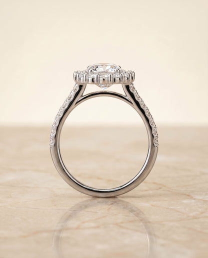 Fiona Select Halo Oval Lab Diamond Engagement Ring in Platinum, side view | RockHer
