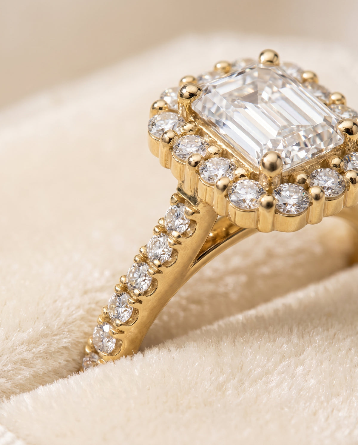18K Yellow Gold band of The Fiona emerald engagement ring setting | RockHer