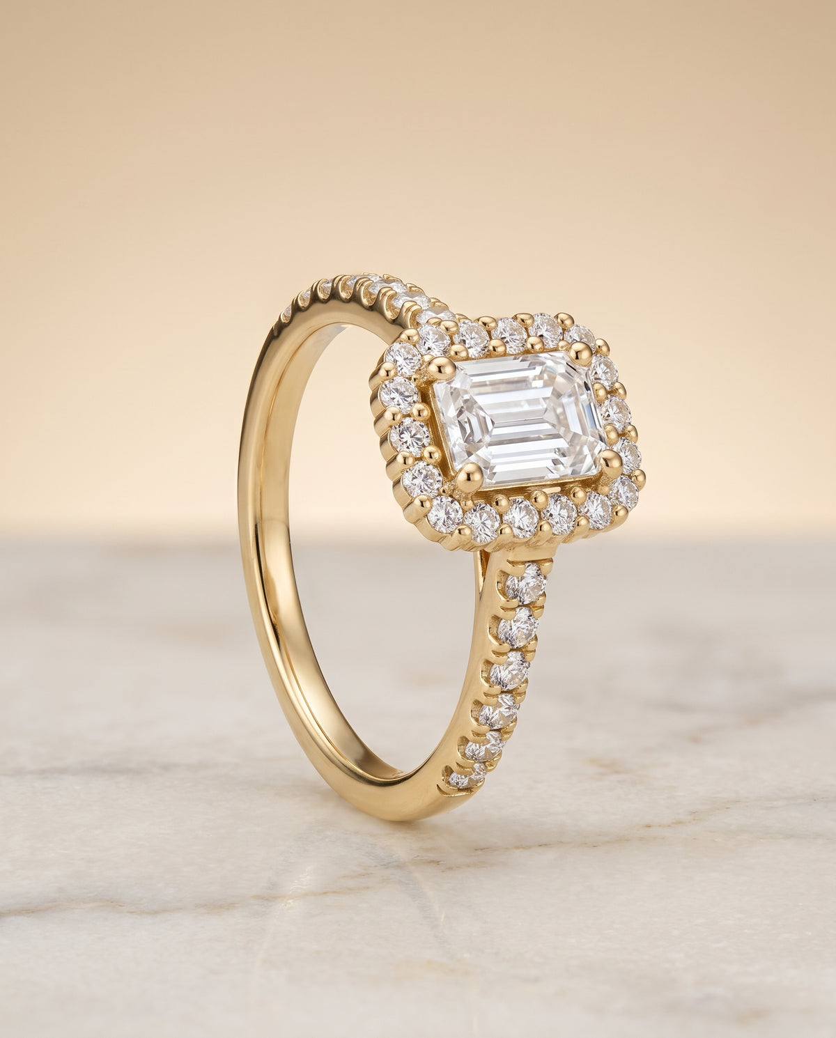 Shared Prong Halo Cut styling on The Fiona emerald engagement ring setting | RockHer