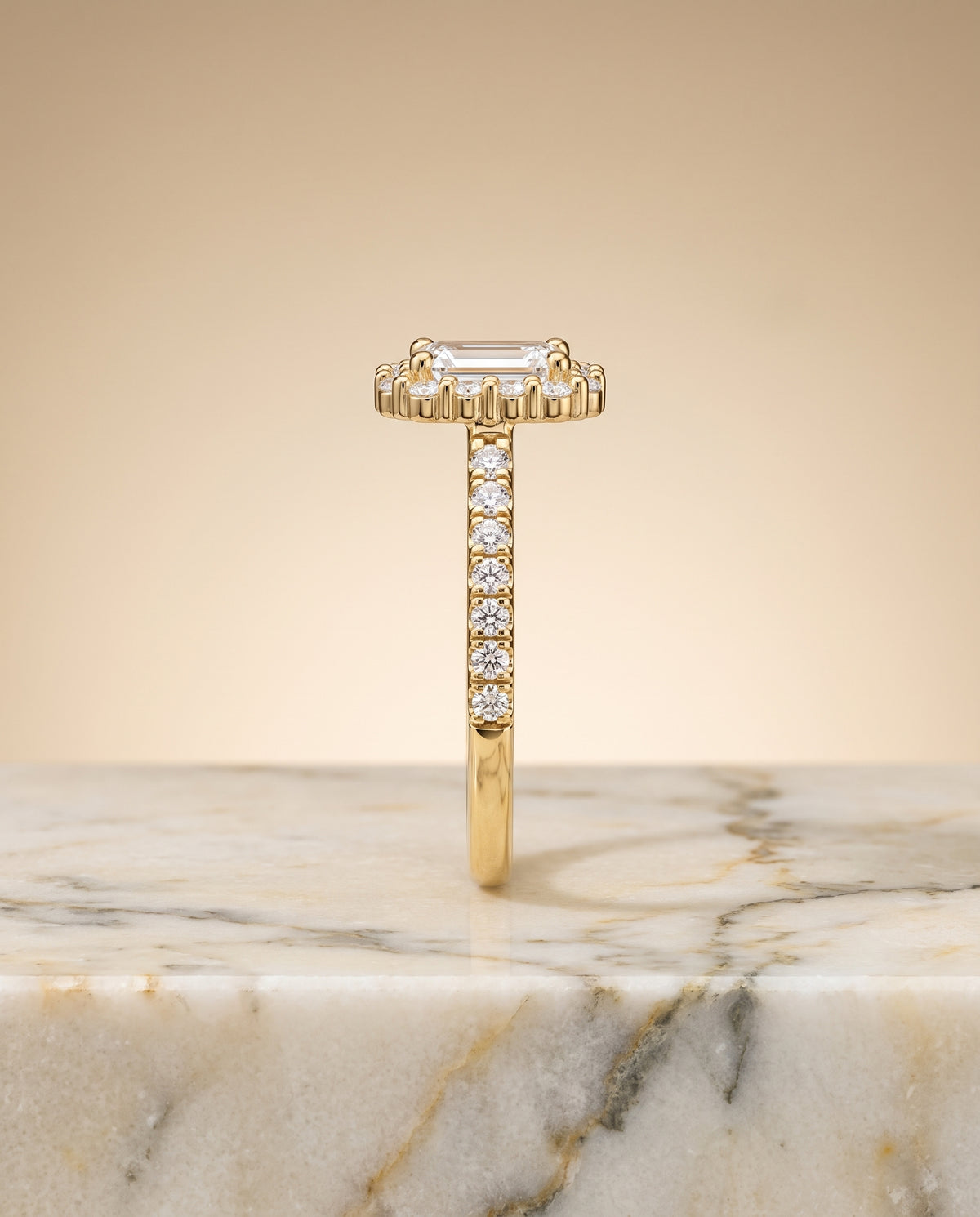 The Fiona setting for emerald diamonds, made to order in 18K Yellow Gold | RockHer