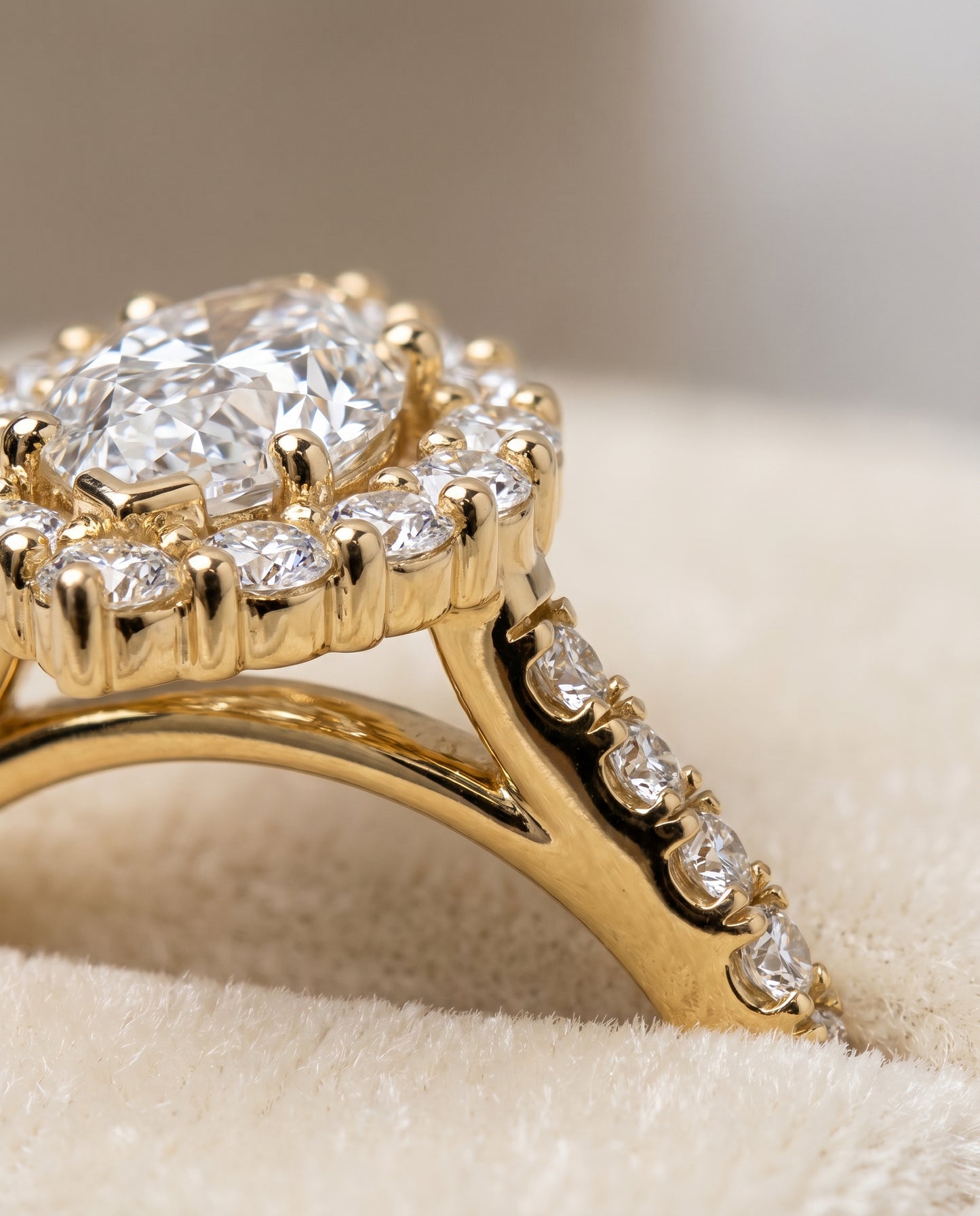 The Fiona Shared Prong Halo Marquise Engagement Ring Setting in 18K Yellow Gold