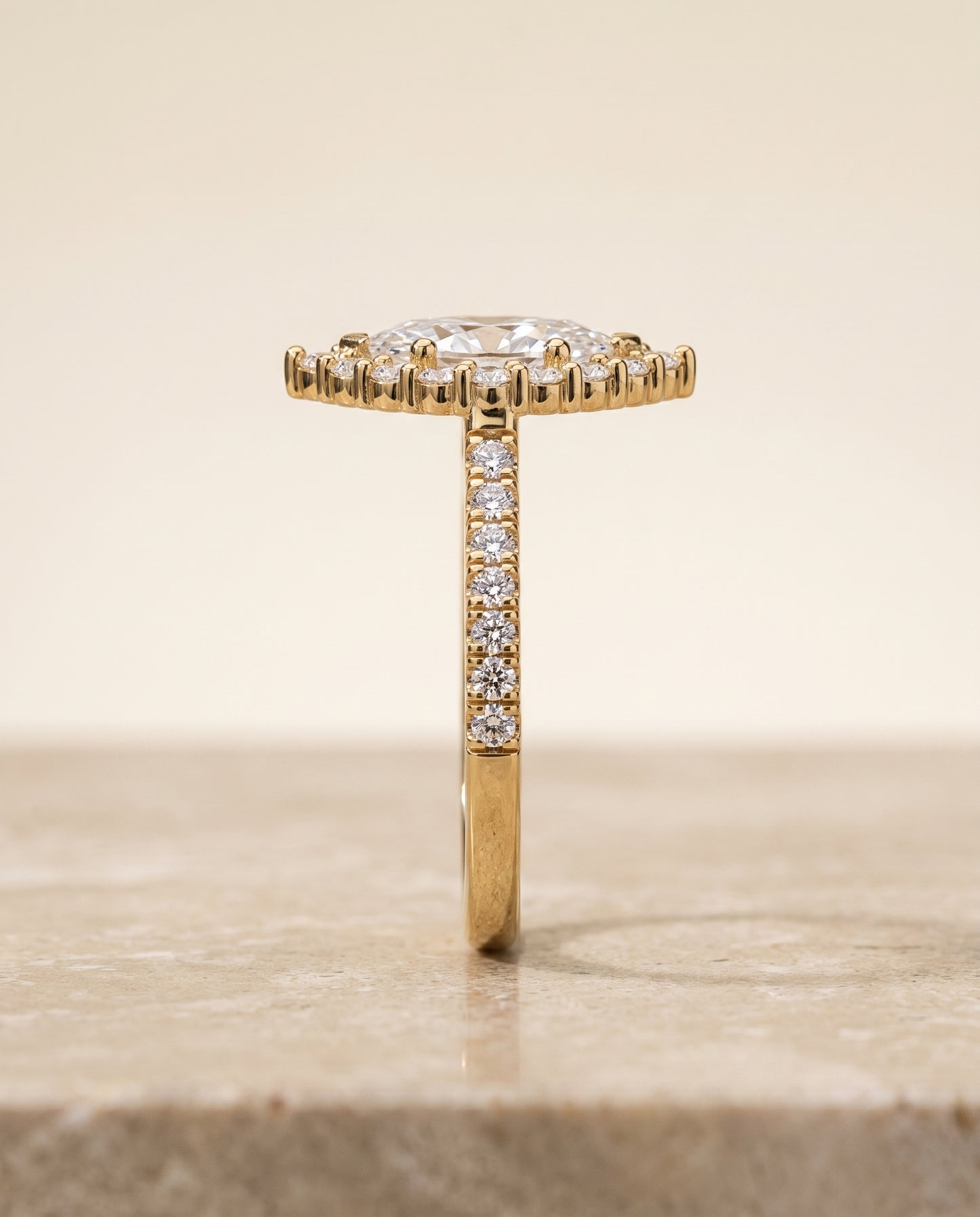 The Fiona Shared Prong Halo Marquise Engagement Ring Setting in 18K Yellow Gold