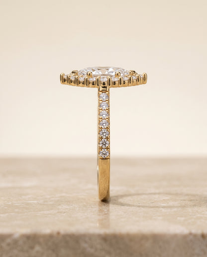 The Fiona Shared Prong Halo Marquise Engagement Ring Setting in 18K Yellow Gold
