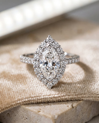 The Fiona Shared Prong Halo Marquise Engagement Ring Setting in Platinum