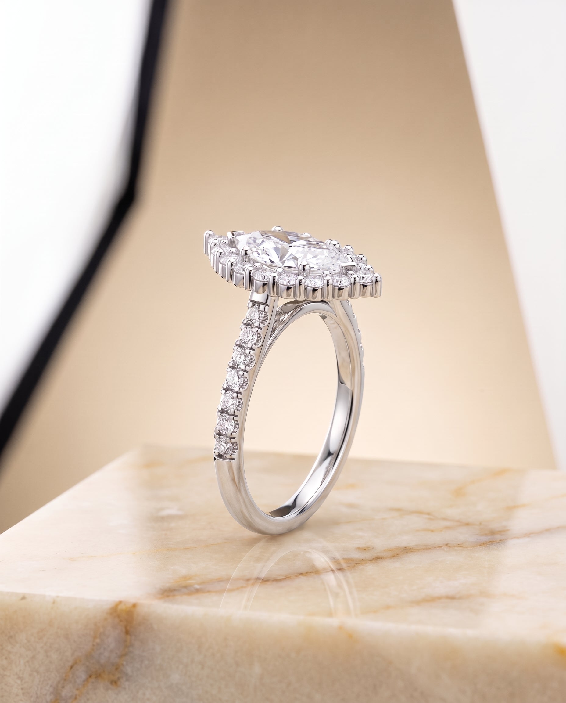 The Fiona Shared Prong Halo Marquise Engagement Ring Setting in Platinum