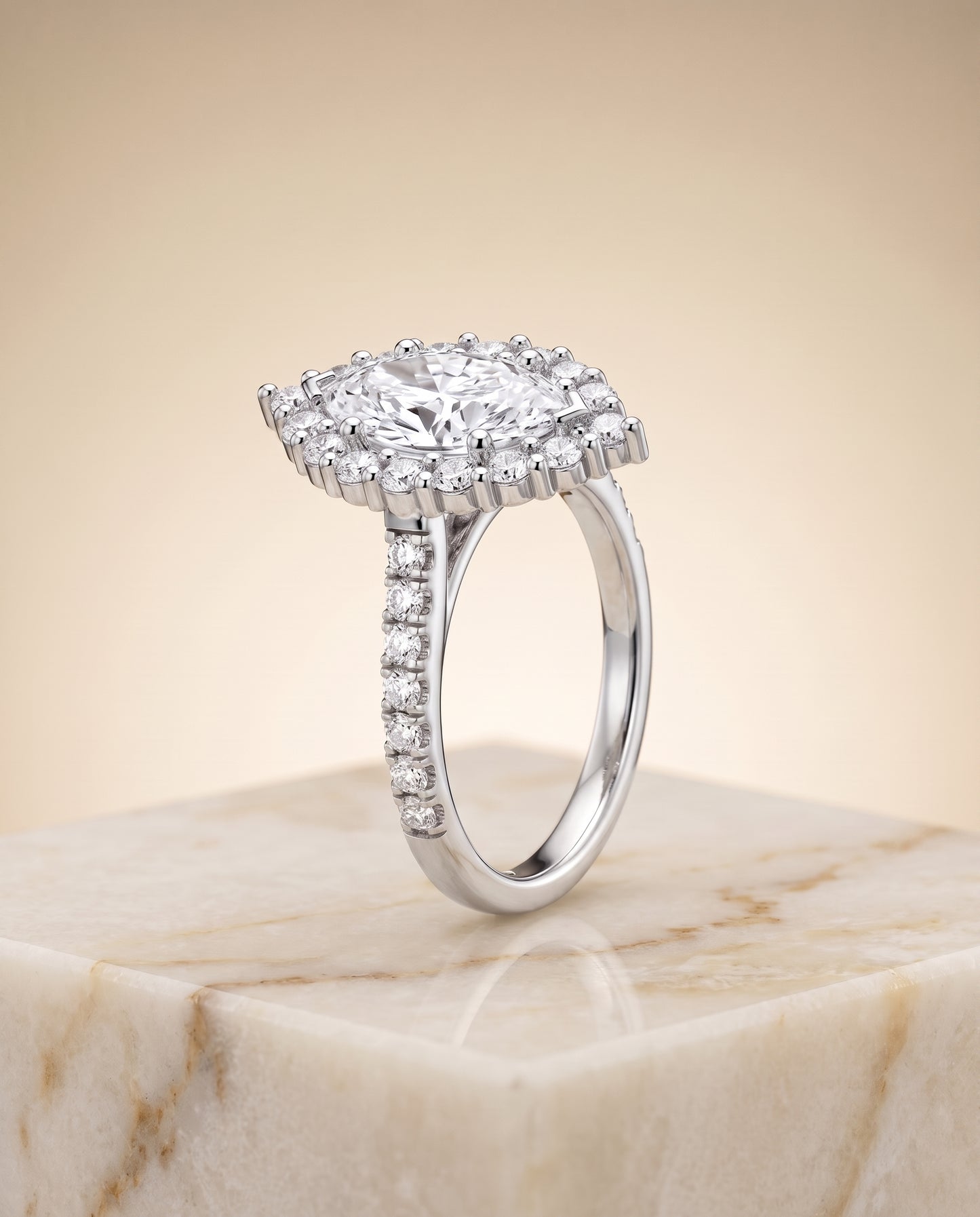 The Fiona Shared Prong Halo Marquise Engagement Ring Setting in Platinum