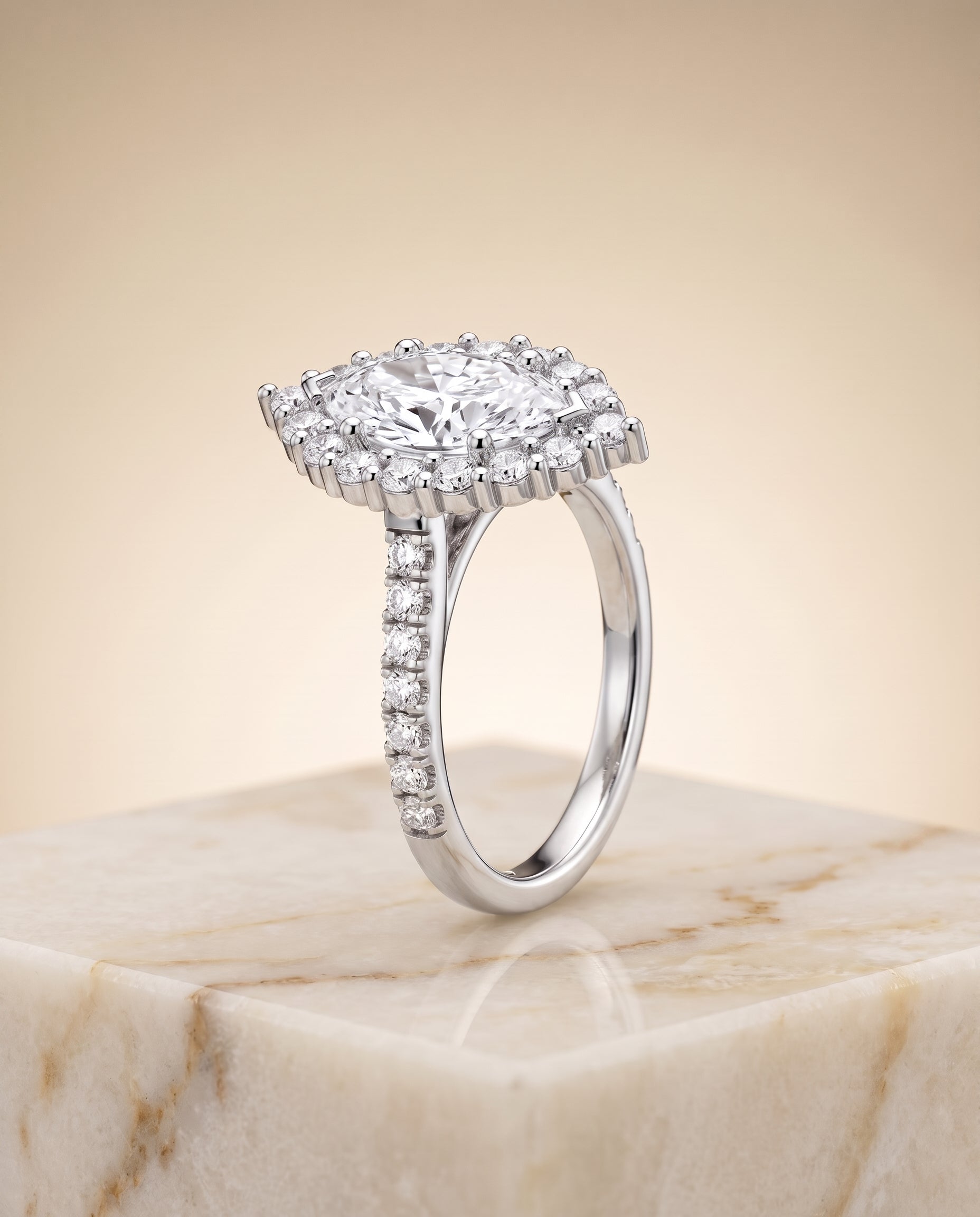 The Fiona Shared Prong Halo Marquise Engagement Ring Setting in Platinum