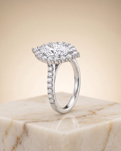 The Fiona Shared Prong Halo Marquise Engagement Ring Setting in Platinum
