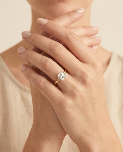 The Floria Comfort Fit Claw Prong Solitaire Asscher Cut Engagement Ring Setting in 18K Yellow Gold