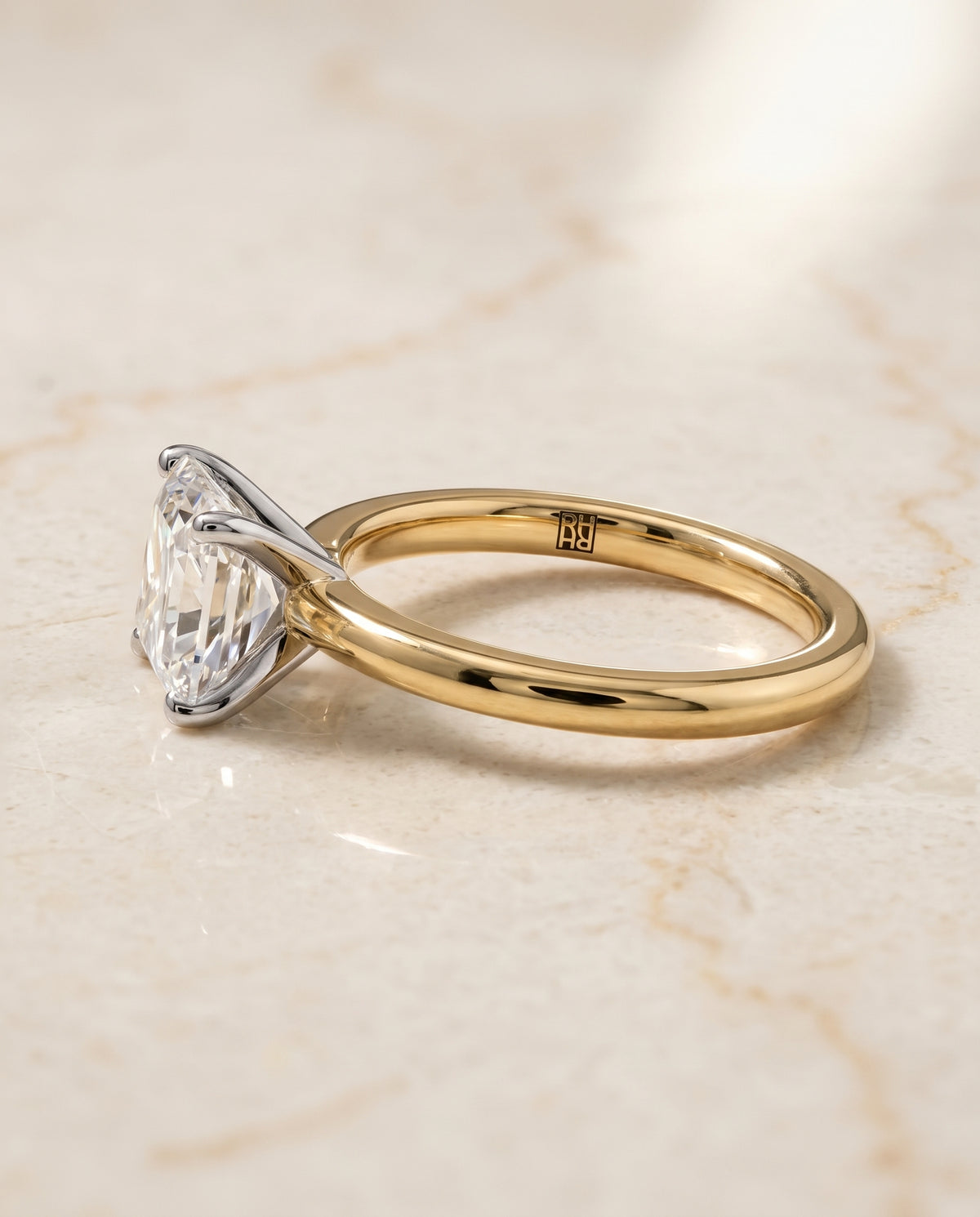 The Floria Comfort Fit Claw Prong Solitaire Asscher Cut Engagement Ring Setting in 18K Yellow Gold