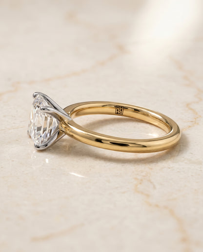 The Floria Comfort Fit Claw Prong Solitaire Asscher Cut Engagement Ring Setting in 18K Yellow Gold