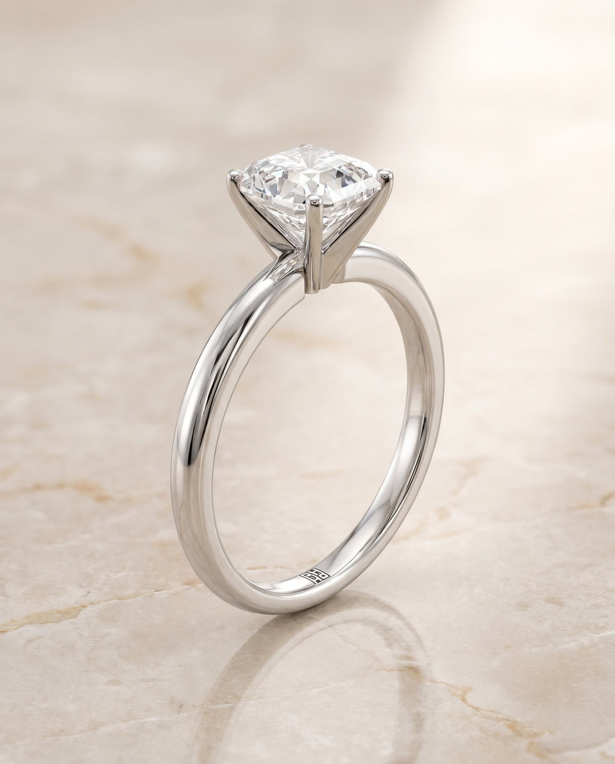 The Floria Comfort Fit Claw Prong Solitaire Asscher Cut Engagement Ring Setting in Platinum