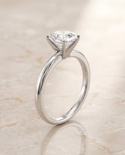 The Floria Comfort Fit Claw Prong Solitaire Asscher Cut Engagement Ring Setting in Platinum