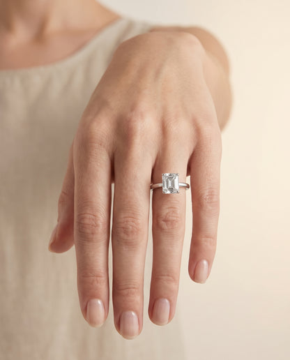 The Floria Comfort Fit Claw Prong Solitaire Asscher Cut Engagement Ring Setting in Platinum