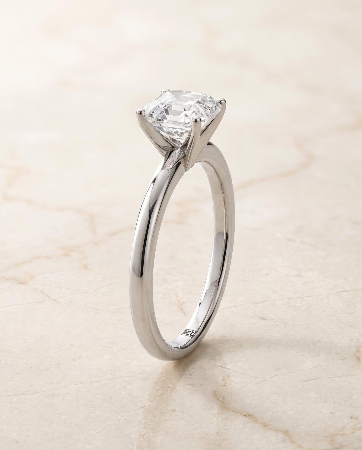 The Floria Comfort Fit Claw Prong Solitaire Asscher Cut Engagement Ring Setting in Platinum
