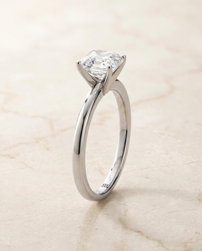 The Floria Comfort Fit Claw Prong Solitaire Asscher Cut Engagement Ring Setting in Platinum