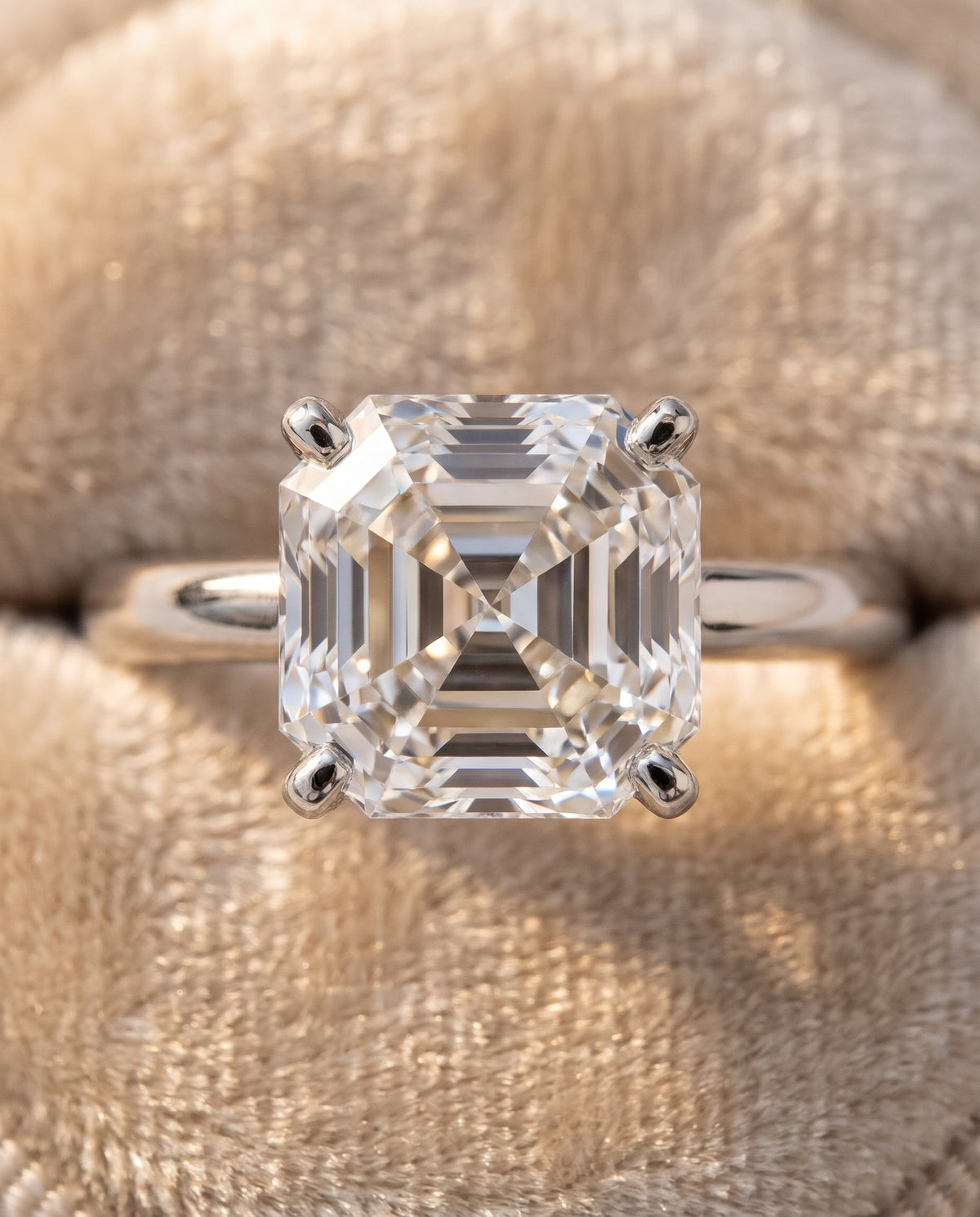 The Floria Comfort Fit Claw Prong Solitaire Asscher Cut Engagement Ring Setting in Platinum