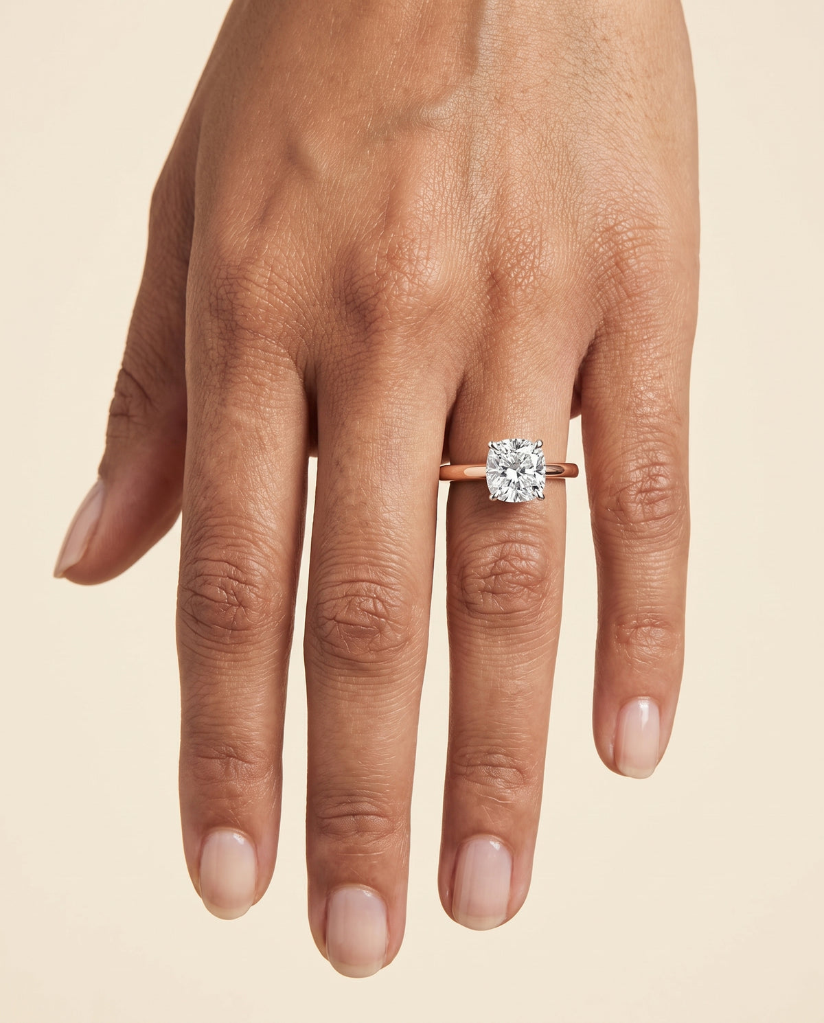 The Floria Comfort Fit Claw Prong Solitaire Cushion Cut Engagement Ring Setting in 14K Rose Gold