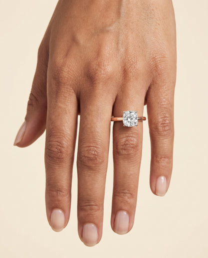 The Floria Comfort Fit Claw Prong Solitaire Cushion Cut Engagement Ring Setting in 14K Rose Gold