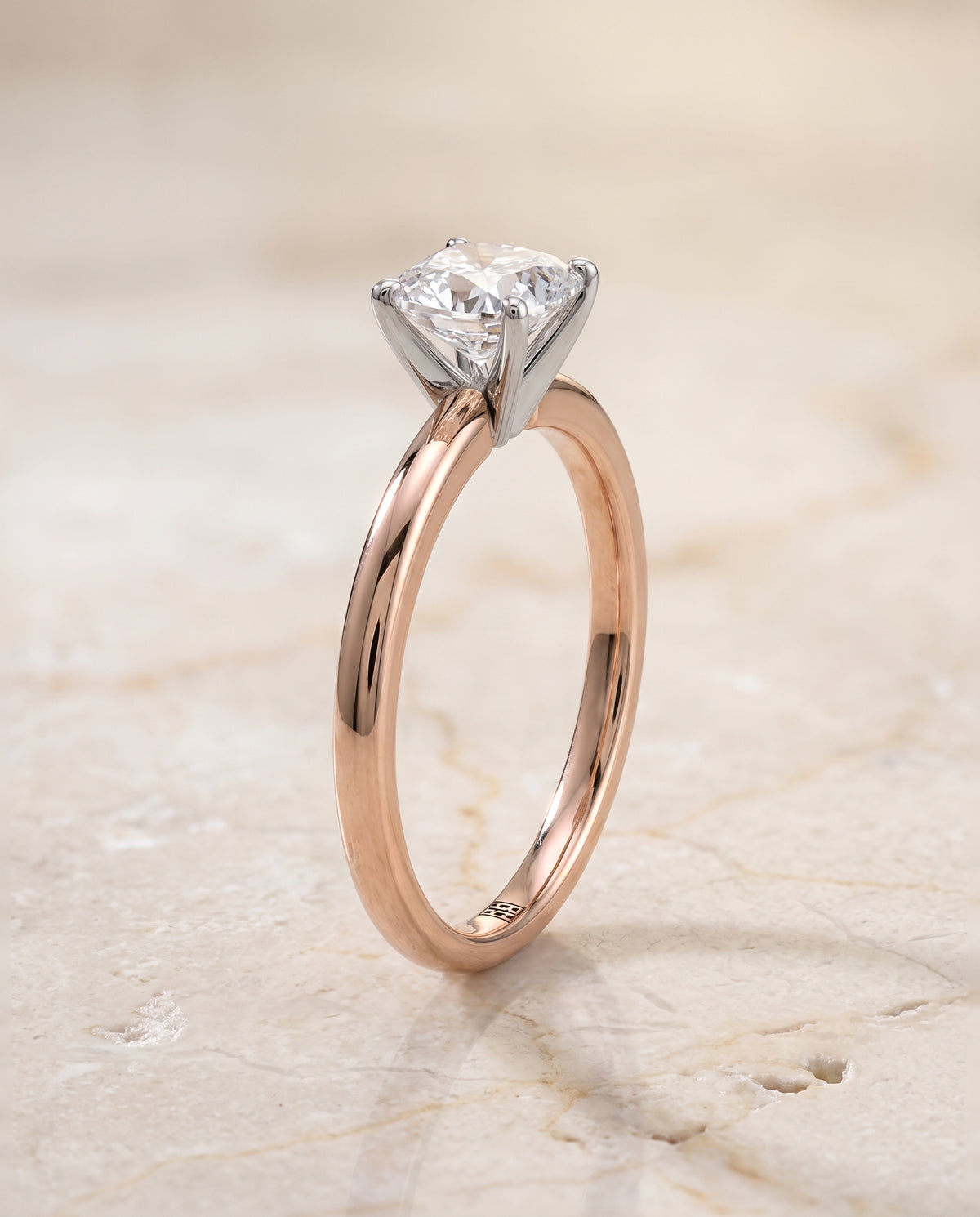 The Floria Comfort Fit Claw Prong Solitaire Cushion Cut Engagement Ring Setting in 14K Rose Gold