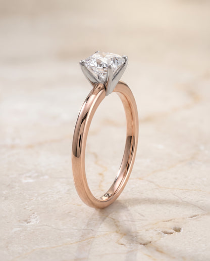 The Floria Comfort Fit Claw Prong Solitaire Cushion Cut Engagement Ring Setting in 14K Rose Gold