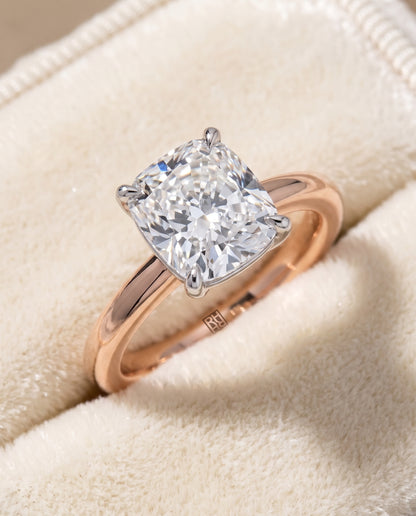 The Floria Comfort Fit Claw Prong Solitaire Cushion Cut Engagement Ring Setting in 14K Rose Gold