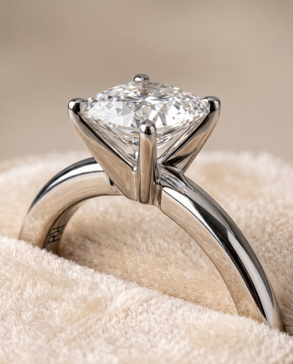 The Floria Comfort Fit Claw Prong Solitaire Cushion Cut Engagement Ring Setting in 18K White Gold
