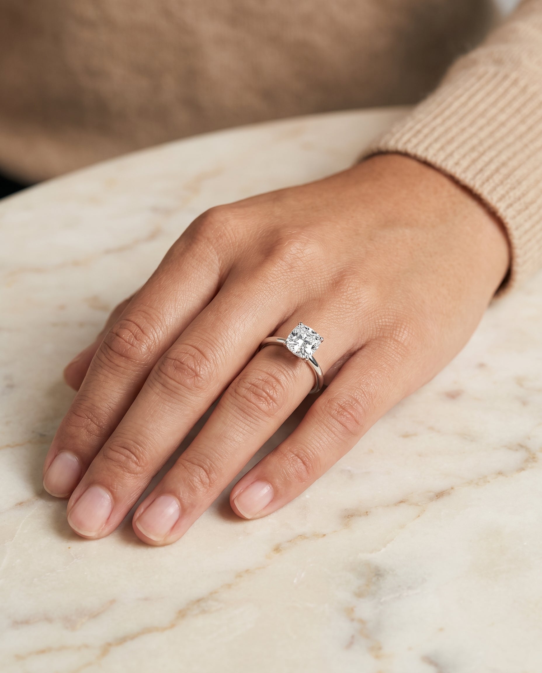 The Floria Comfort Fit Claw Prong Solitaire Cushion Cut Engagement Ring Setting in 18K White Gold