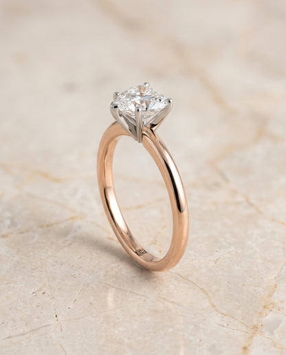 The Floria Comfort Fit Claw Prong Solitaire Heart Engagement Ring Setting in 14K Rose Gold
