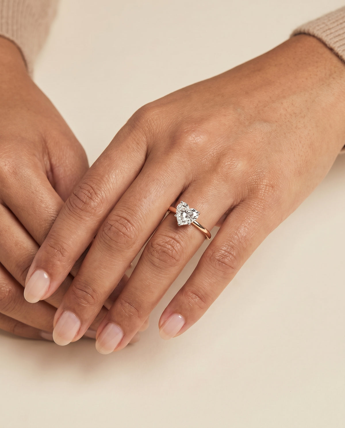 The Floria Comfort Fit Claw Prong Solitaire Heart Engagement Ring Setting in 14K Rose Gold