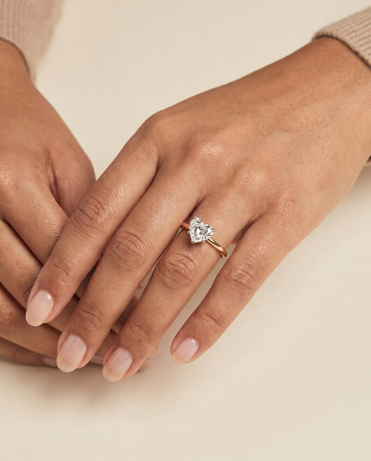 The Floria Comfort Fit Claw Prong Solitaire Heart Engagement Ring Setting in 14K Rose Gold