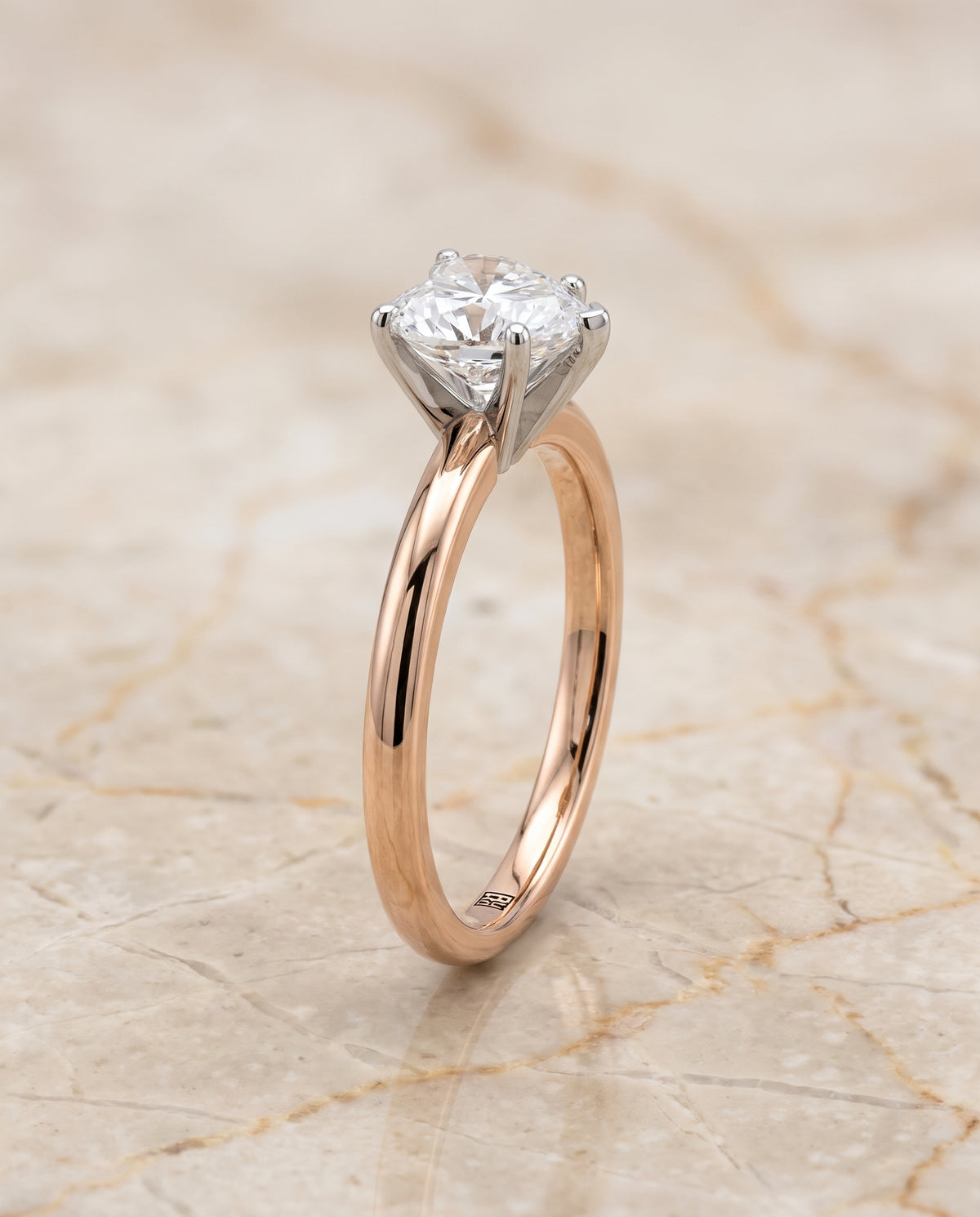 The Floria Comfort Fit Claw Prong Solitaire Heart Engagement Ring Setting in 14K Rose Gold