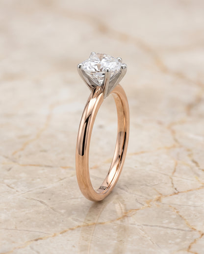 The Floria Comfort Fit Claw Prong Solitaire Heart Engagement Ring Setting in 14K Rose Gold
