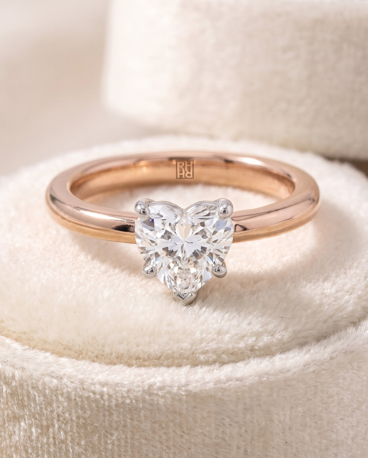 The Floria Comfort Fit Claw Prong Solitaire Heart Engagement Ring Setting in 14K Rose Gold