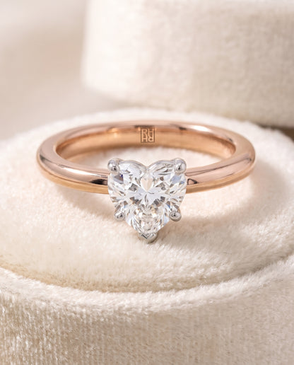 The Floria Comfort Fit Claw Prong Solitaire Heart Engagement Ring Setting in 14K Rose Gold