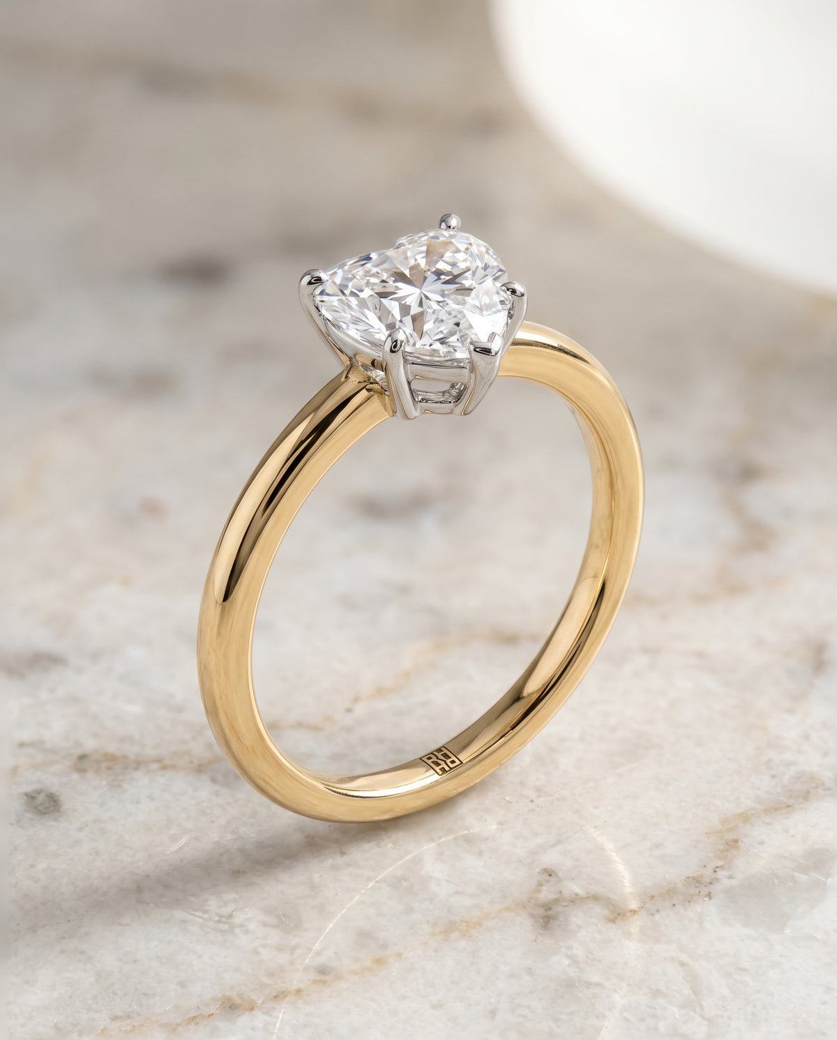 The Floria Comfort Fit Claw Prong Solitaire Heart Engagement Ring Setting in 18K Yellow Gold