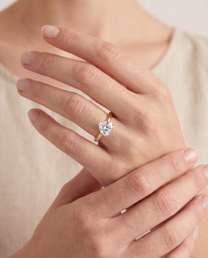 The Floria Comfort Fit Claw Prong Solitaire Heart Engagement Ring Setting in 18K Yellow Gold