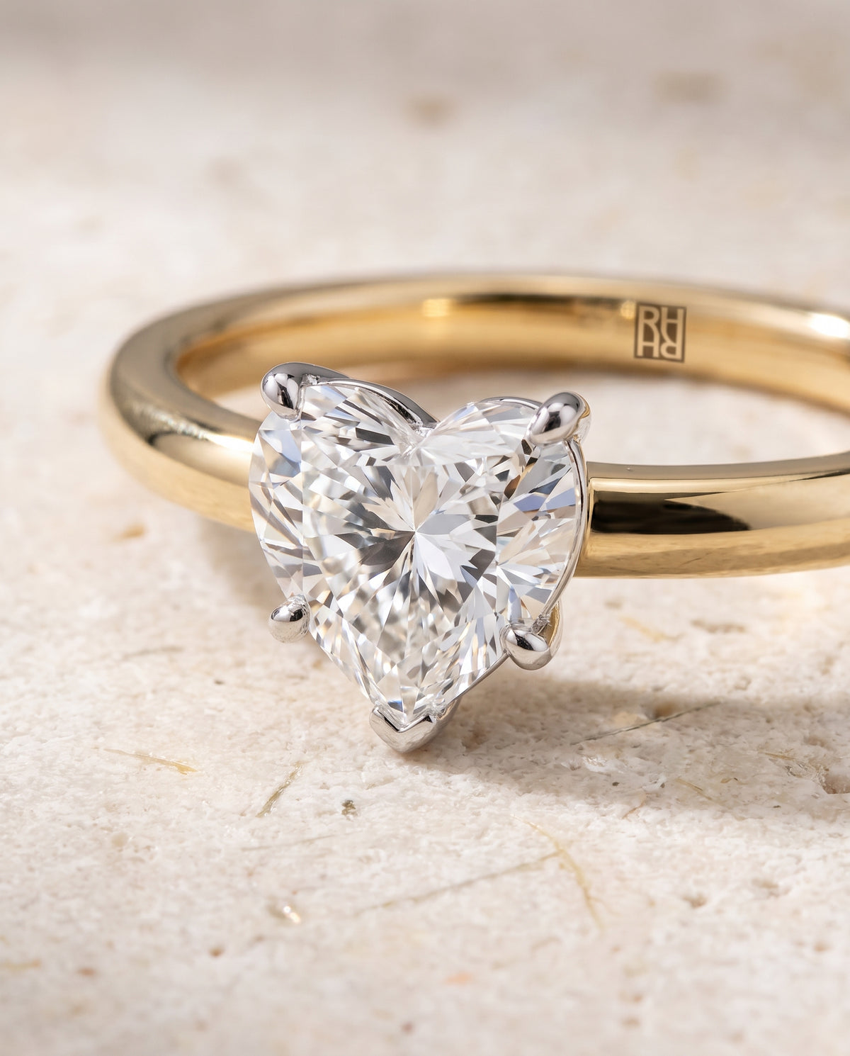 The Floria Comfort Fit Claw Prong Solitaire Heart Engagement Ring Setting in 18K Yellow Gold