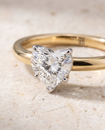 The Floria Comfort Fit Claw Prong Solitaire Heart Engagement Ring Setting in 18K Yellow Gold