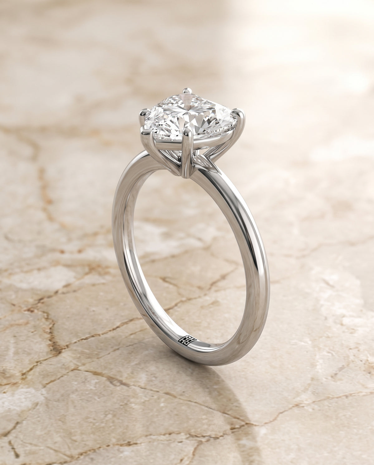 The Floria Comfort Fit Claw Prong Solitaire Heart Engagement Ring Setting in 18K White Gold