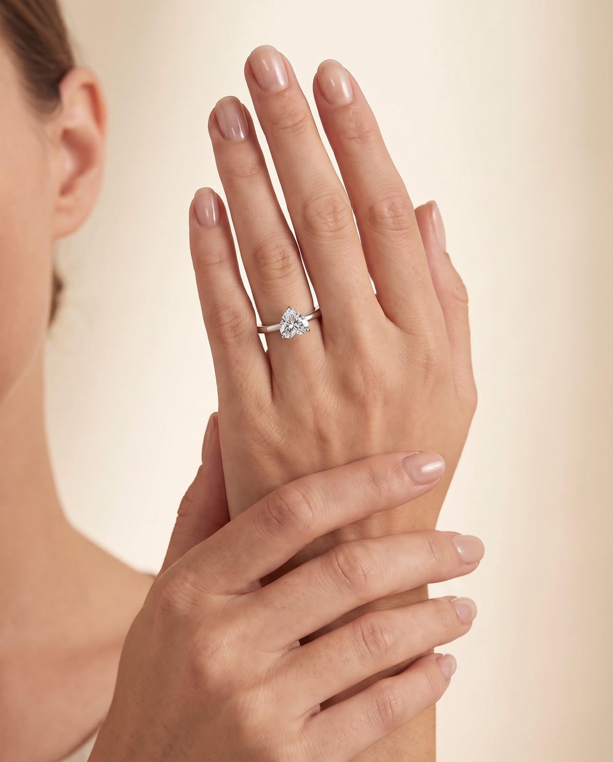 The Floria Comfort Fit Claw Prong Solitaire Heart Engagement Ring Setting in 18K White Gold