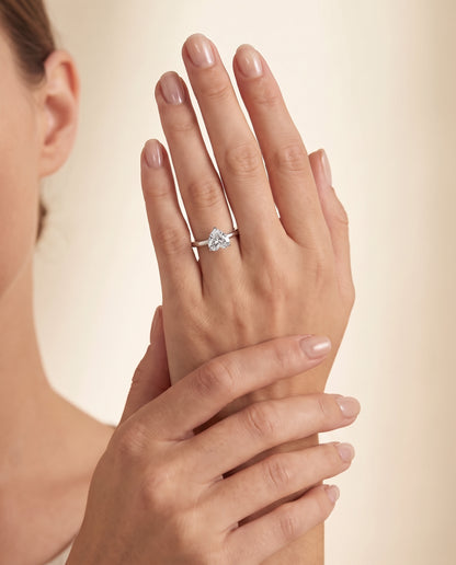 The Floria Comfort Fit Claw Prong Solitaire Heart Engagement Ring Setting in 18K White Gold