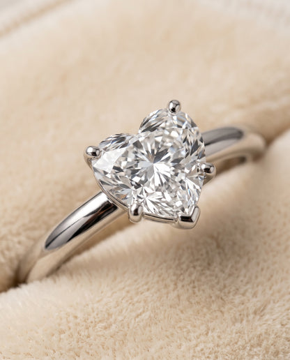 The Floria Comfort Fit Claw Prong Solitaire Heart Engagement Ring Setting in 18K White Gold