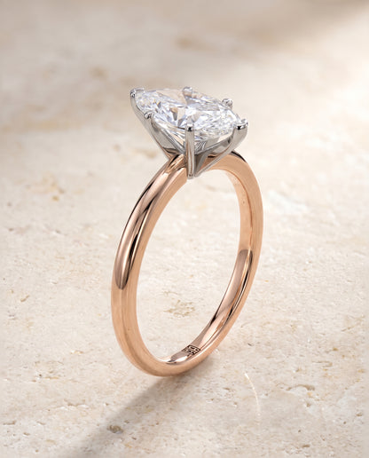 The Floria Comfort Fit Claw Prong Solitaire Marquise Engagement Ring Setting in 14K Rose Gold
