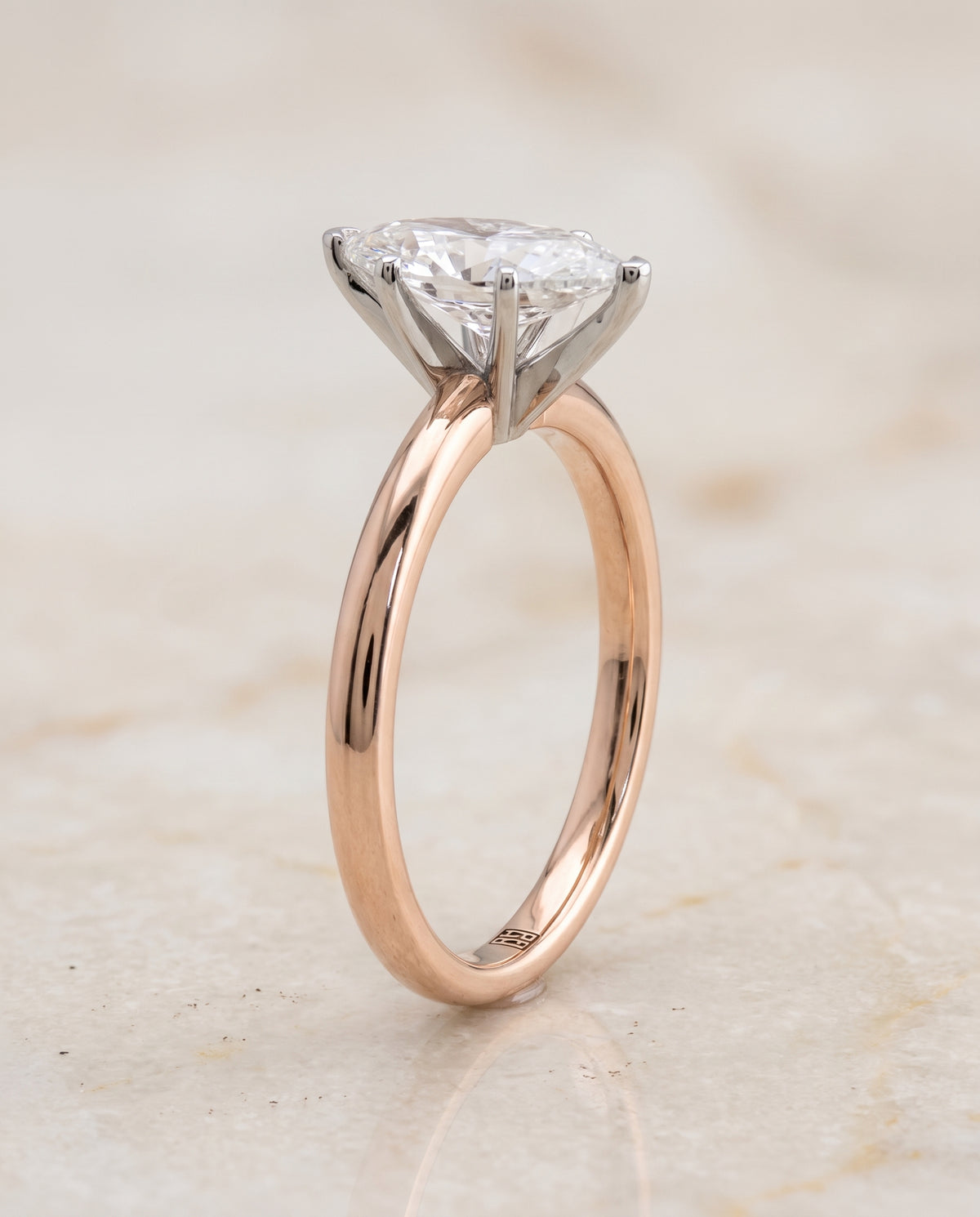 The Floria Comfort Fit Claw Prong Solitaire Marquise Engagement Ring Setting in 14K Rose Gold