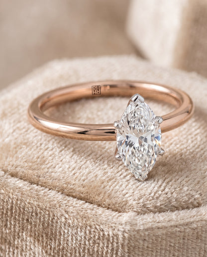 The Floria Comfort Fit Claw Prong Solitaire Marquise Engagement Ring Setting in 14K Rose Gold